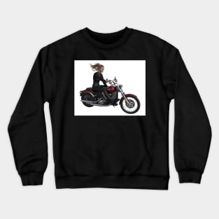 Young woman riding motorcycle Crewneck Sweatshirt